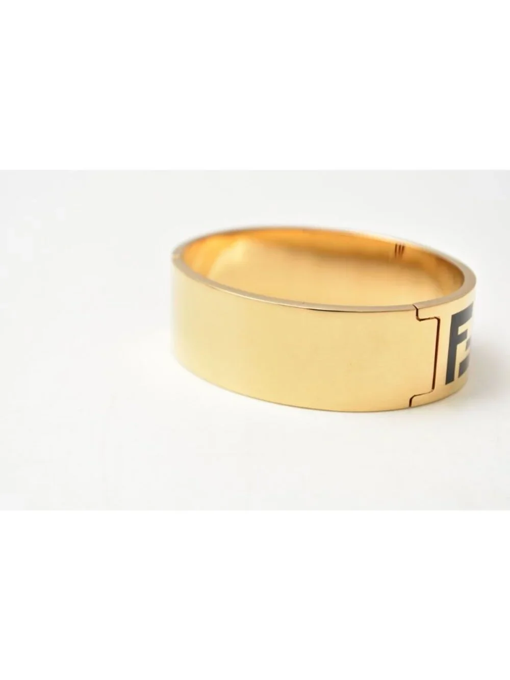 Fendi Bangle Bracelet FF Logo Black Gold Metal